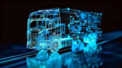 Wall Mural - A blue truck with a blue engine is shown in a computer generated image