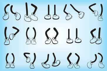 Cartoon legs set, funny cute comic feet icons for kids games or video designing. Cartoon legs, mascots in different positions and funny cartooned actions artwork. Editable vector, eps 10.