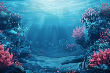 Wall Mural - Illustration of beautiful Coral Reef underwater with fish 