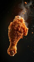 Poster - A spicy crispy fried chicken is flying in the air.