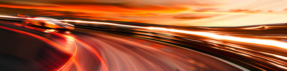 Wall Mural - a blurry of a highway with cars and a sunset in the background