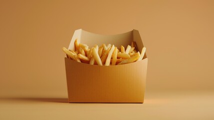 Poster - A box of very tasty pack French fries on a background.
