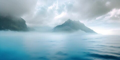 Wall Mural - Sea, sky and mountain in the misty cloud blue landscape 4K Video.