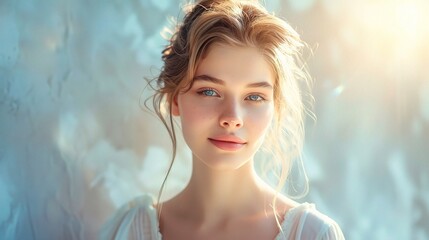 Wall Mural - beautiful young woman with smooth face skin