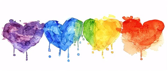 Wall Mural - Watercolor rainbow heart line isolated on white background, perfect for celebrating LGBT Pride Month with a focus on love, acceptance, and equality