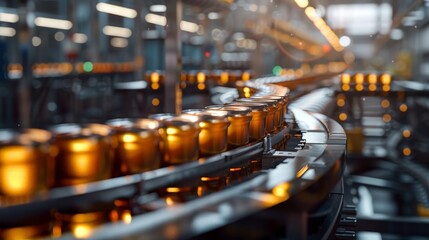 Sticker - A production line of canned goods creates an industrial rhythm in a factory setting