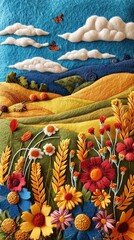 Canvas Print - Wallpaper of felt prairie art backgrounds embroidery.