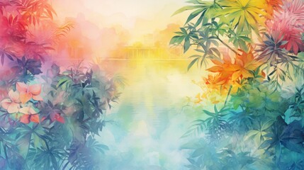 Wall Mural - Modern colorful tropical floral pattern. Cute botanical abstract contemporary pattern wallpaper