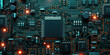 © Eyepain - top view close up photo structure green circuit board microchip semiconductor