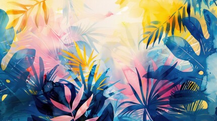 Wall Mural - Modern colorful tropical floral pattern. Cute botanical abstract contemporary pattern wallpaper