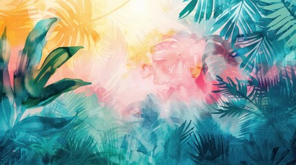 Wall Mural - Modern colorful tropical floral pattern. Cute botanical abstract contemporary pattern wallpaper