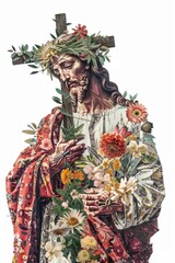 Poster - Flower Collage Jesus flower cross pineapple.