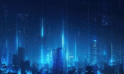 Wall Mural - Abstract futuristic blue glowing digital technology background with network grid, night sky light and road line concept for internet of things or big data connection wallpaper vector illustration.  