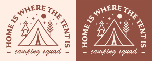 Wall Mural - camping squad camper badge camp logo retro vintage aesthetic illustration. matching friends school t