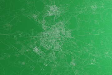 Poster - Map of the streets of Yekaterinburg (Russia) made with white lines on green paper. Rough background. 3d render, illustration