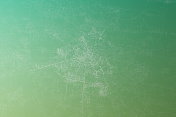 Wall Mural - Map of the streets of Lviv (Ukraine) made with white lines on yellowish green gradient background. Top view. 3d render, illustration