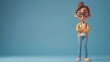 © Tackey - 3D illustration of a confident cartoon girl with glasses crossing her arms against a blue background, full length view. 3D Illustration.
