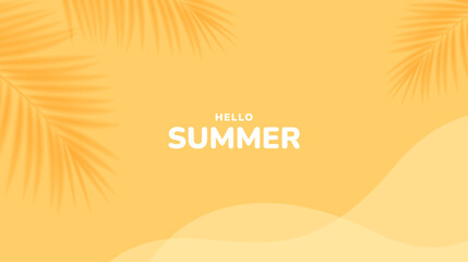 Wall Mural - Yellow summer tropical background with tropical palm leaves. Minimal summer creative flat design. Vector illustration