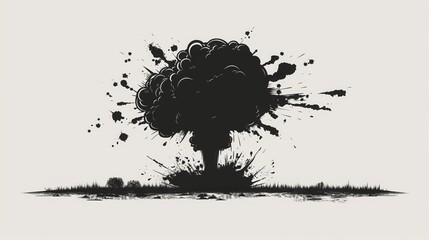 Black and white silhouette of a nuclear explosion with a mushroom cloud