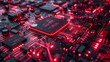 © Media Srock - Glowing red circuits of an intricate electronic motherboard