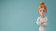 © Tackey - Cheerful animated girl character with arms crossed on a blue background. Ideal for advertisements, promotional materials, and creative projects. 3D Illustration.