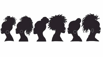 Wall Mural - set of illustrations of silhouettes of women's heads from the side