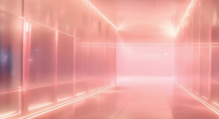 Wall Mural - Glowing Pink Digital Server Room with Misty Technology Background. Concept Technology, Server Room, Digital, Pink, Glowing