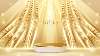 Wall Mural - elegant gold podium set against a shimmering background, ideal for luxury events, award ceremonies, 