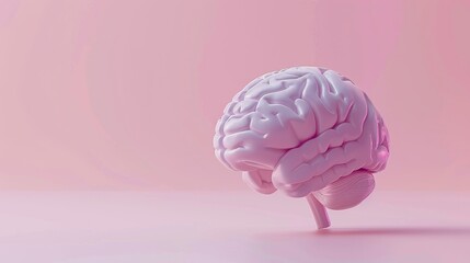 Minimalistic pink background with a 3D model brain. Concept of creativity, mental health, intelligence, and science.