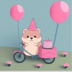 Sticker - birthday party invitation with a hamster