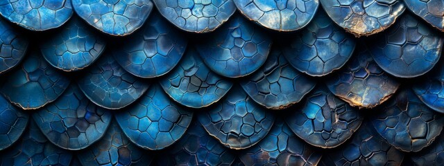 Wall Mural - A texture of blue animal skins or scales with beautiful patterns.