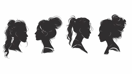 Wall Mural - set of illustrations of silhouettes of women's heads from the side