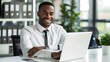 © Mahemud - Smile, work and a businessman with a laptop for an email, communication or online coding. Happy, programming and a male programmer typing on a computer for web or software development in an office