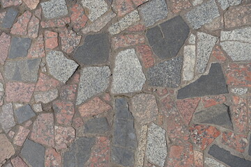 Sticker - Surface of crazy pavement made of multicolored polished granite stone blocks