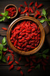 © Aquir - Goji banner. Bowl full of goji berries. Close-up food photography background