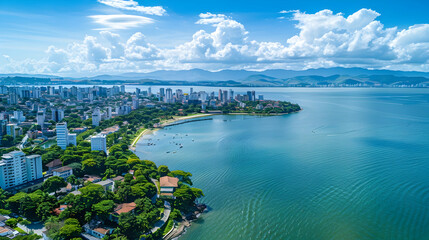 Wall Mural - Aerial view of the city of Florianopolis during sunny day. Brazil, island of Santa Catarina realistic