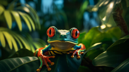 Red eyes leaf frog in the jungle background, Photo shot