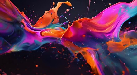 Wall Mural - Vibrant liquid splashes and swirls as dynamic design elements on black background. Concept Liquid Photography, Dynamic Design, Vibrant Splashes, Swirling Motions, Black Background