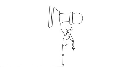 Wall Mural - Self drawing animation of continuous line drawing robot smart technology holds, lifting pawn chess piece. Successful entrepreneurship tactic or strategy, superiority in business. Full length animated