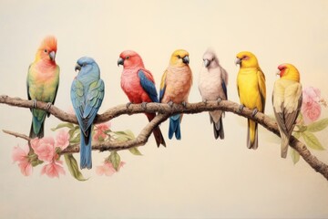 Canvas Print - vintage drawing of birds painting parrot animal.