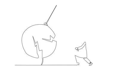 Wall Mural - Animation of single line drawing Arab businesswoman preparing to hit swinging pendulum. Metaphor eliminate business distraction. Number one to be a business keeper. Full length motion