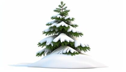 Christmas tree in snow. Isolated 3d illustration on white background. 