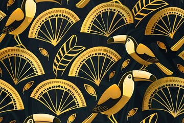 Sticker - Seamless tucan bird pattern on dark background 