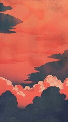 Wall Mural - Silkscreen on paper of a Chinese clouds outdoors painting cumulus.