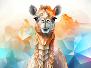 Wall Mural - Portrait of a camel. Polygonal background.  illustration.