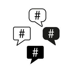 Hashtag speech bubbles. Social media icons. Trending topic symbols. Communication chat signs. Vector illustration. EPS 10.