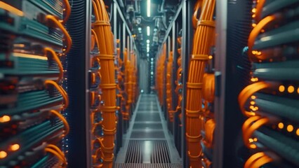 Poster - This Neat rows of servers lined up in a data center, housing and processing data for various operations.