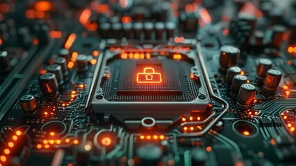 Leinwandbilder - This Detailed view of a circuit board with a lock attached. Close Up of Circuit Board With Lock