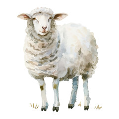 Wall Mural - Cute watercolor sheep isolated on white background.