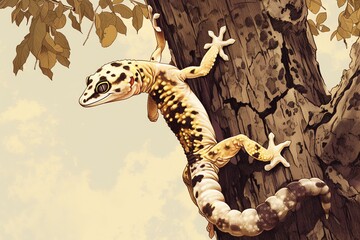 illustration of Gecko climbing  tree